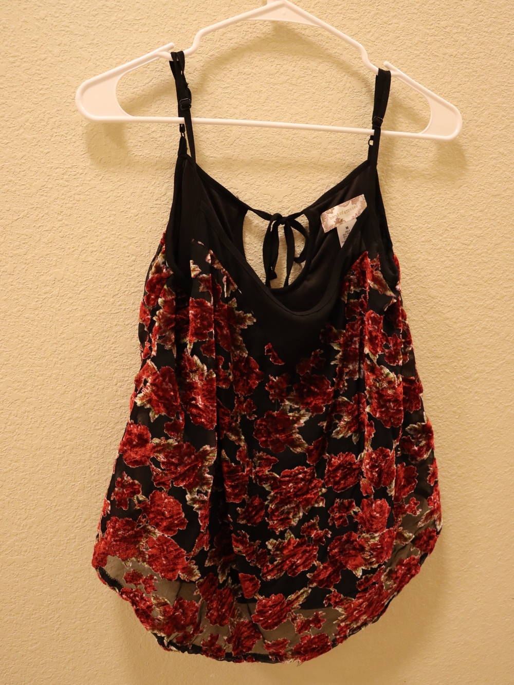 Band of Gypsies Black Cami with Red Floral Burnout